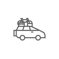 Image showing Car with bicycle mounted to the roof line icon.