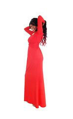 Image showing African American woman red long dress.