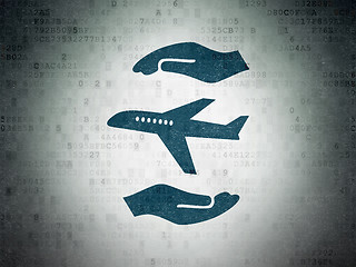 Image showing Insurance concept: Airplane And Palm on Digital Paper background