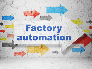 Image showing Manufacuring concept: arrow with Factory Automation on grunge wall background