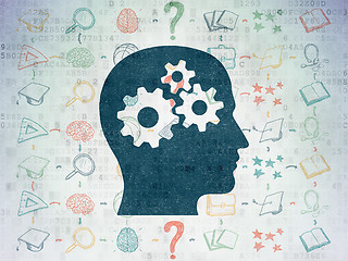 Image showing Learning concept: Head With Gears on Digital Paper background