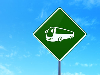 Image showing Travel concept: Bus on road sign background