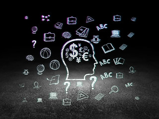 Image showing Studying concept: Head With Finance Symbol in grunge dark room