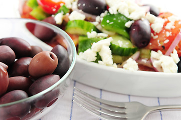 Image showing Olives and greek salad