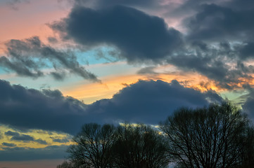 Image showing Colorful clouds in the evening sky