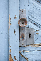 Image showing rundown blue door