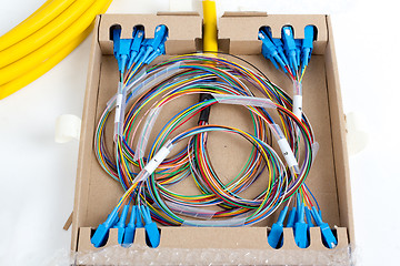 Image showing blue fiber optic SC connectors