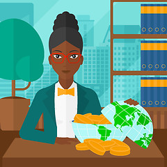 Image showing Woman with globe full of money.