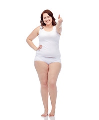 Image showing plus size woman in underwear showing thumbs up