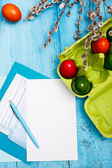 Image showing The top view of easter on wooden table office workplace