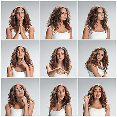 Image showing Set of young woman\'s portraits with different emotions