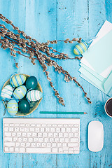 Image showing The top view of easter on wooden table office workplace