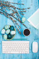 Image showing The top view of easter on wooden table office workplace