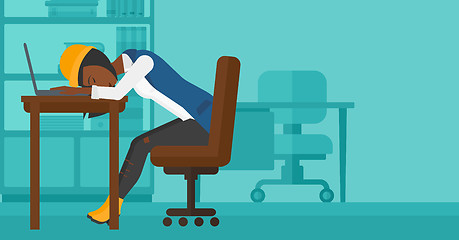 Image showing Woman sleeping on workplace.