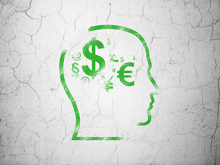 Image showing Advertising concept: Head With Finance Symbol on wall background