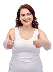 Image showing plus size woman in underwear showing thumbs up