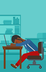 Image showing Man sleeping on workplace.