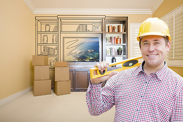 Image showing Male Construction Worker In Room With Drawing of Entertainment U