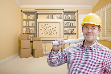 Image showing Male Construction Worker In Room With Drawing of Entertainment U
