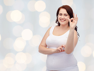 Image showing plus size woman in underwear showing ok hand sign