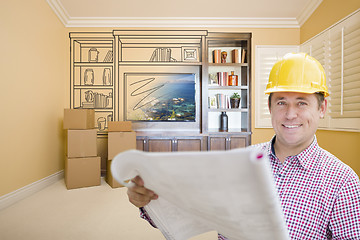 Image showing Male Construction Worker In Room With Drawing of Entertainment U