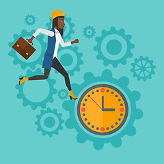 Image showing Running woman on clock background.