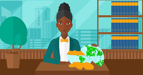 Image showing Woman with globe full of money.