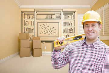 Image showing Male Construction Worker In Room With Drawing of Entertainment U