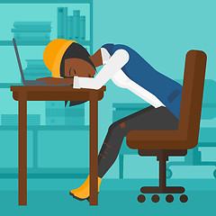 Image showing Woman sleeping on workplace.