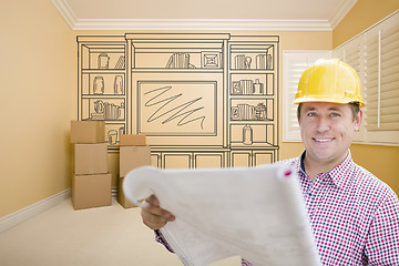 Image showing Male Construction Worker In Room With Drawing of Entertainment U