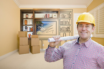 Image showing Male Construction Worker In Room With Drawing of Entertainment U