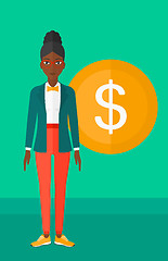 Image showing Successful business woman with dollar coin.