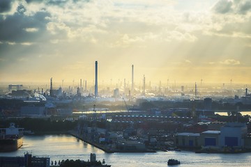 Image showing Industrial zone at sunset