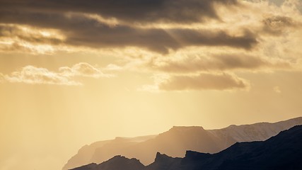 Image showing Sunset above mountains