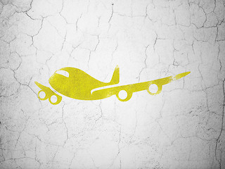 Image showing Vacation concept: Airplane on wall background