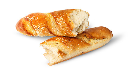 Image showing Two pieces of French baguette crosswise
