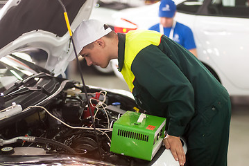 Image showing Young car mechanic passes competition stage.Tyumen