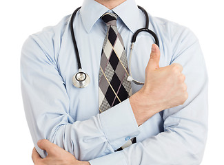 Image showing Close up of male doctor hand showing thumbs up