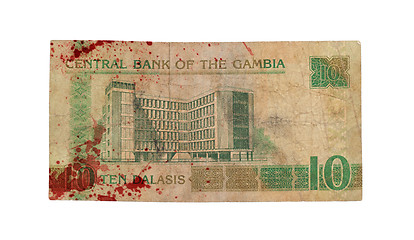 Image showing 5 Gambian dalasi bank note, bloody