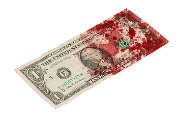 Image showing US one Dollar bill, close up, blood