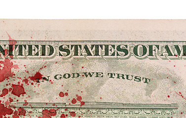 Image showing US one Dollar bill, close up, blood