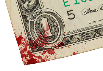 Image showing US one Dollar bill, close up, blood