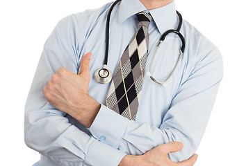 Image showing Close up of male doctor hand showing thumbs up