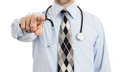 Image showing Doctor pointing with his finger, closeup