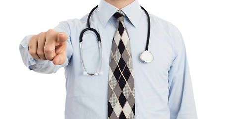 Image showing Doctor pointing with his finger, closeup