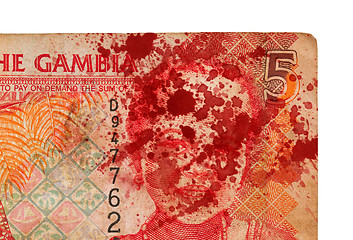 Image showing 5 Gambian dalasi bank note, bloody