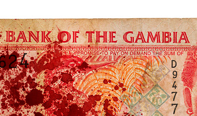 Image showing 5 Gambian dalasi bank note, bloody