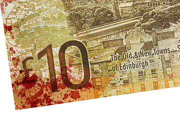 Image showing Scottish Banknote, 10 pounds, blood