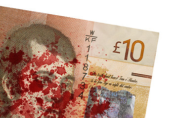 Image showing Scottish Banknote, 10 pounds, blood