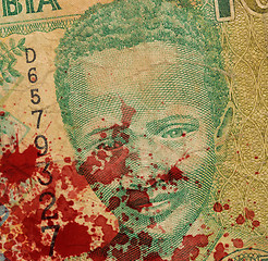 Image showing 10 Gambian dalasi bank note, bloody